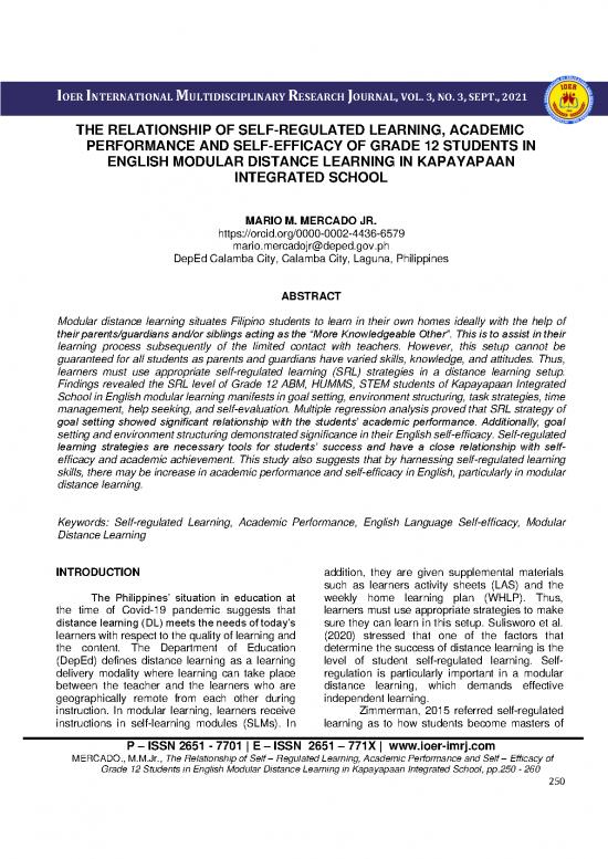 picture Research Pdf 56285 | The Relationship Of Self &ndash; Regulated Learning, Academic Performance And Self &ndash; Efficacy Of Grade 12 Students In English Modular