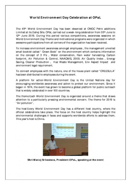 picture The Environment Pdf 55512 | World Environment Day Celebration At Opal