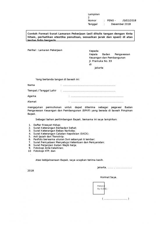 picture Surat Lamaran Kerja Doc 57319 | 03 Lampiran 2 Format Surat Lamaran