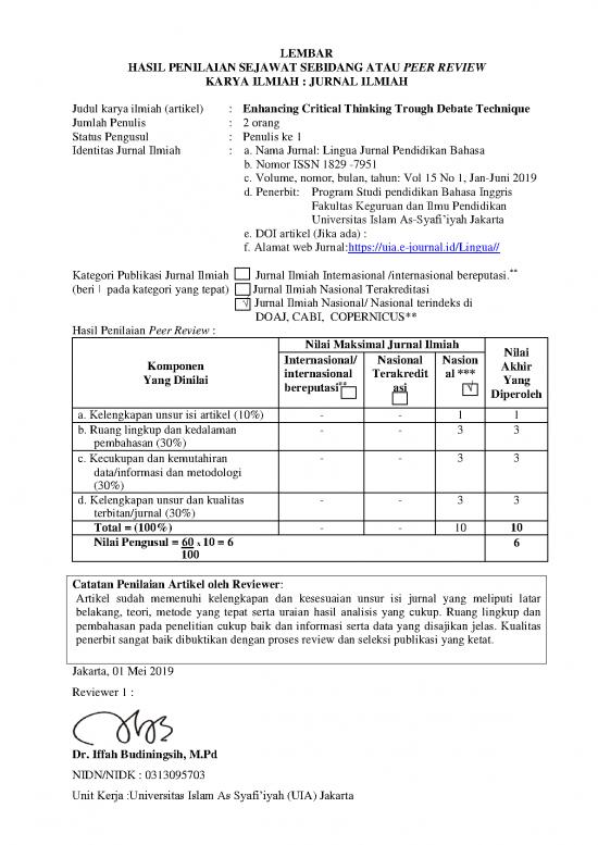 picture Artikel Pdf 57515 | Nilai Peer Review 1 Dan 2 Judul Artikel Enhancing Critical Thinking Trough Debate Technique