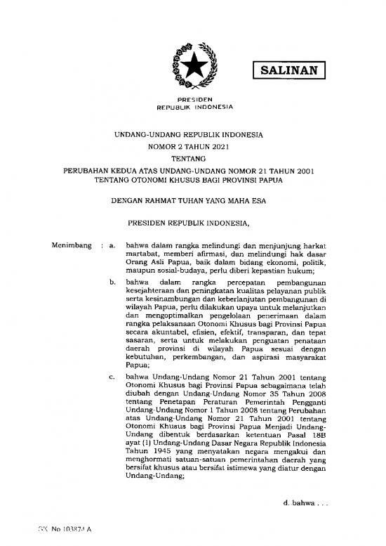 picture_Otonomi Khusus Papua Pdf 58622 | Uu Nomor 2 Tahun 2021