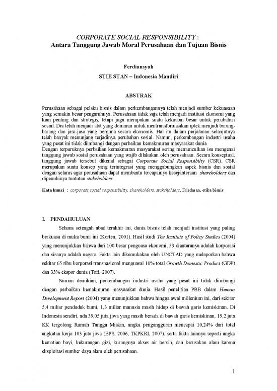 picture Etika Pdf 62802 | 1 Corporate Social Responsibility, Antara Tanggung Jawab Moral Perusahaan Dan Tujuan Bisnis   Ferdiansyah