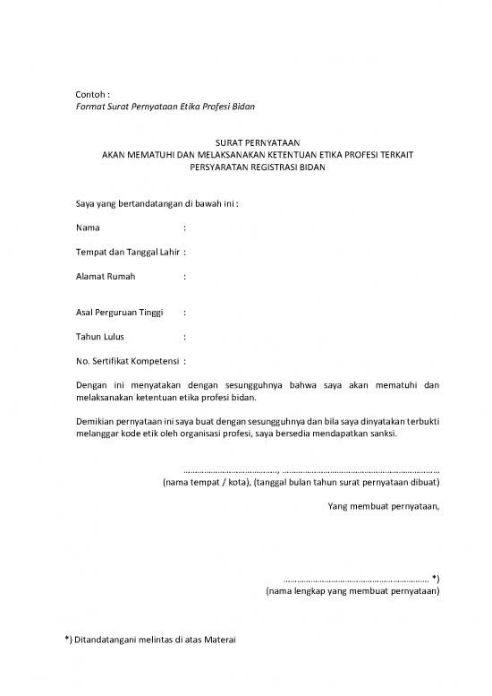 picture Etika Pdf 62618 | Format Surat Pernyataan Etika Profesi Bidan