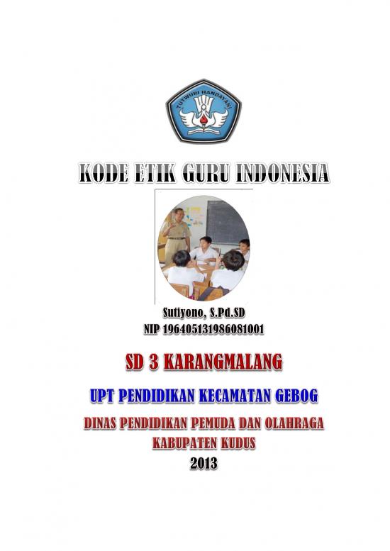 picture Kode Etik Guru Pdf 63199 | Kode Etik Guru Indonesia Sutiyono 2013