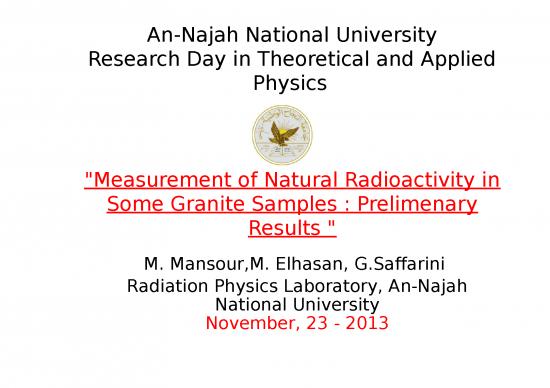 picture_Measurement Of Radioactivity Slideshare 67030 | Measurement Of Natural Radioactivity In Some Granite Samples  Prelimenary Results