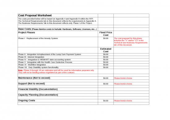 picture_Excel Sheet Download 6414 | Cost Proposal Worksheets - Standar Format