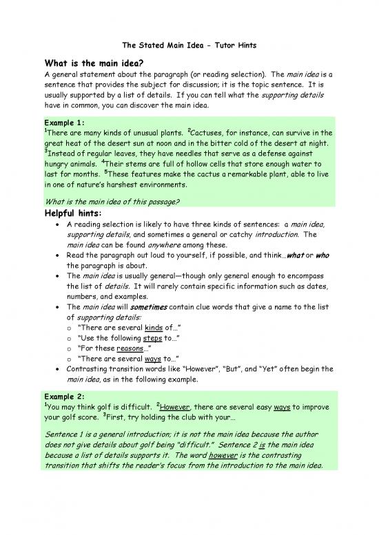 picture Cold Reading Pdf 80309 | Main Idea Hints