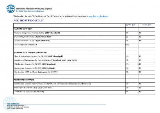 picture Sample Contract For Construction 83745 | Fidic Short Bookshop List Of Products Aug 2020