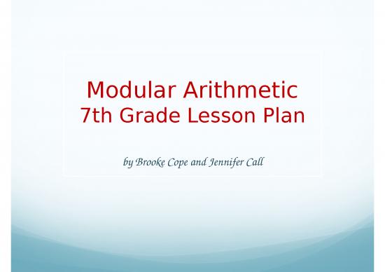picture_Modular Arithmetic   7th Grade Honors Lesson Plan