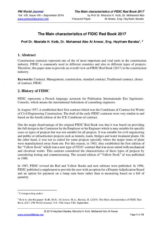 picture Sample Contract For Construction 83940 | Pmwj85 Sep2019 Baraka Main Characteristics Of Fidic Red Book 2017