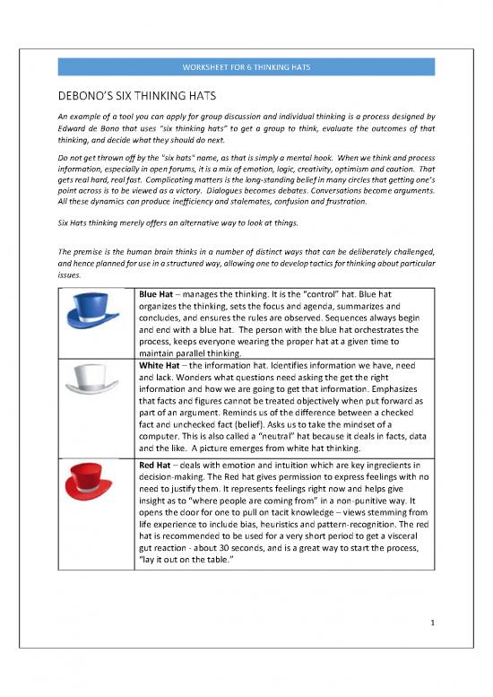 picture_Six Thinking Hats Pdf 86580 | 6 Thinking Hats   Parallel Thinking Worksheet