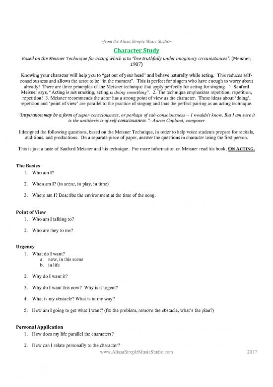 picture_Sanford Meisner On Acting Pdf 85360 | Character Study