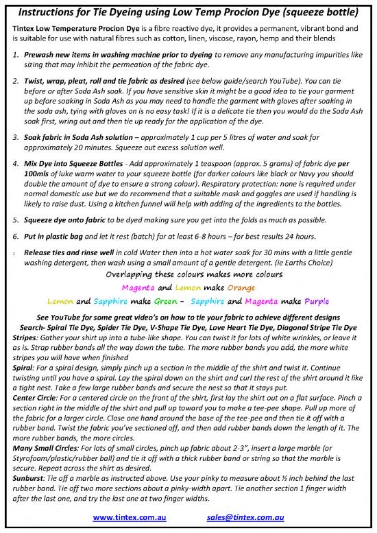 picture_Tie Dye Instructions Pdf 86314 | Instructions For Tie Dyeing Using Low Temp Procion Dye
