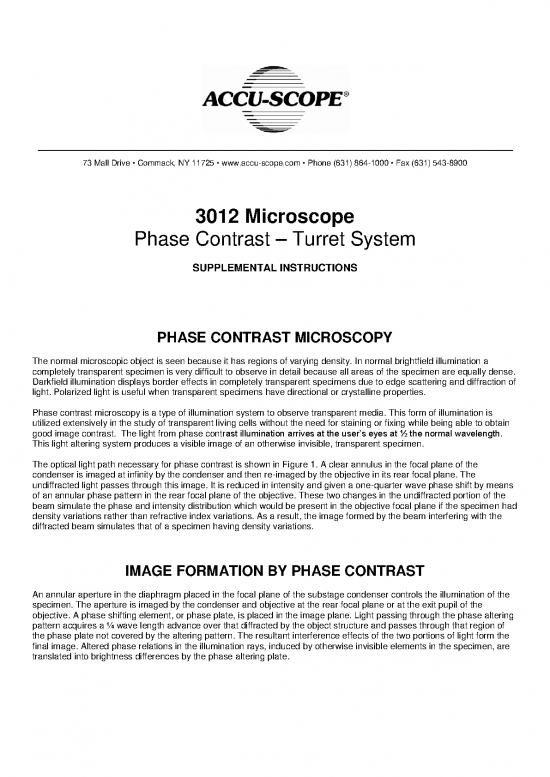 picture Phase Contrast Microscopy Pdf 85344 | Manual 3012 Phase Contrast Turret System Instructions