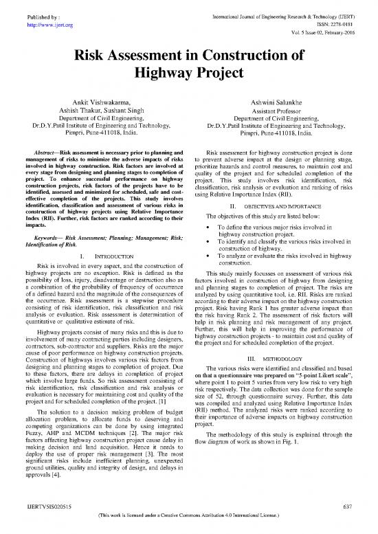 picture Construction Pdf 84391 | Risk Assessment In Construction Of Highway Project Ijertv5is020515