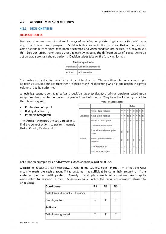 picture Algorithm Design Pdf 87310 | 1 Decision Tables