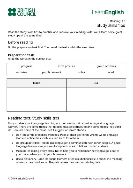 picture Language Pdf 87735 | Learnenglish Reading A2 Study Skills Tips
