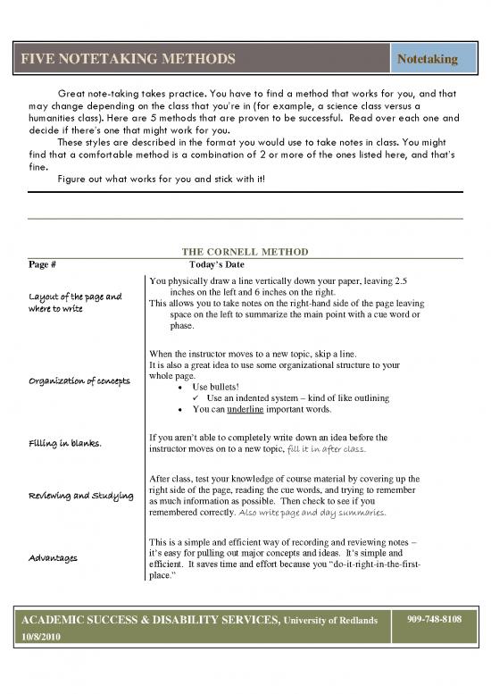 picture_Note Taking Methods Pdf 89810 | 1five Methods Of Notetakindocx Updated 7 09