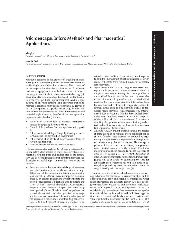 picture Pharmaceutical Formulations Pdf 91086 | 2012 Lu, MicroencapsulationË Methods And Pharmaceutical Applications
