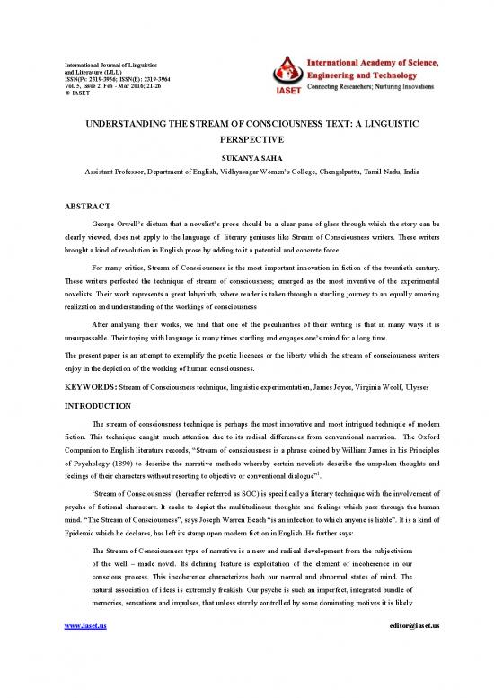 picture Stream Of Consciousness Pdf 89859 | 2 65 1456989980  Ijll   Understanding The Stream Of Consciousness Text A Linguistic Perspective