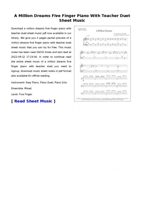 picture Piano Pdf 91245 | A Million Dreams Five Finger Piano With Teacher Duet