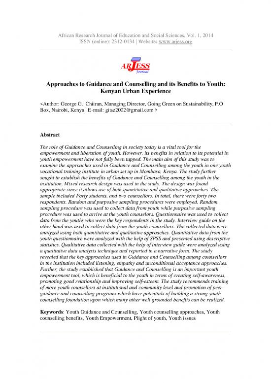 picture Counselling Approaches Pdf 90599 | Approaches To Guidance And Counselling And Its Benefits To Youth Kenyan Urban Experience