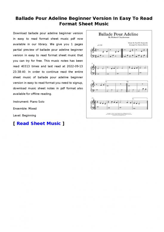 picture_Piano Pdf 91249 | Ballade Pour Adeline Beginner Version In Easy To Read Format