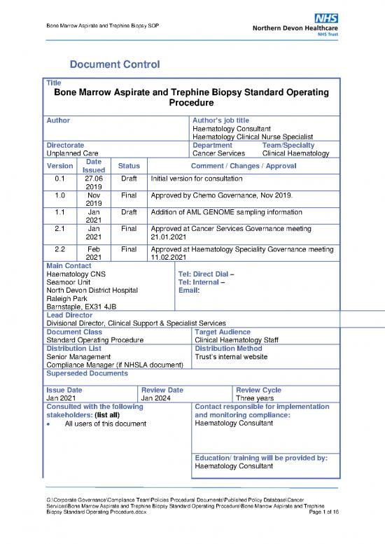 picture_Bone Marrow Aspirate And Trephine Biopsy Standard Operating Procedure