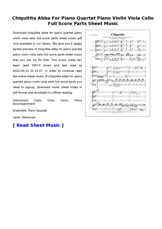 picture_Piano Pdf 91252 | Chiquitita Abba For Piano Quartet Piano Violin Viola Cello Full Score Parts