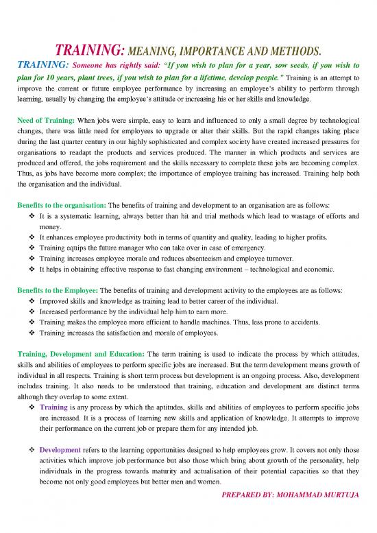 picture1_Learning Methods Pdf 91004 | Class 10 Commercial Studies Notes On Training M M Murtuja