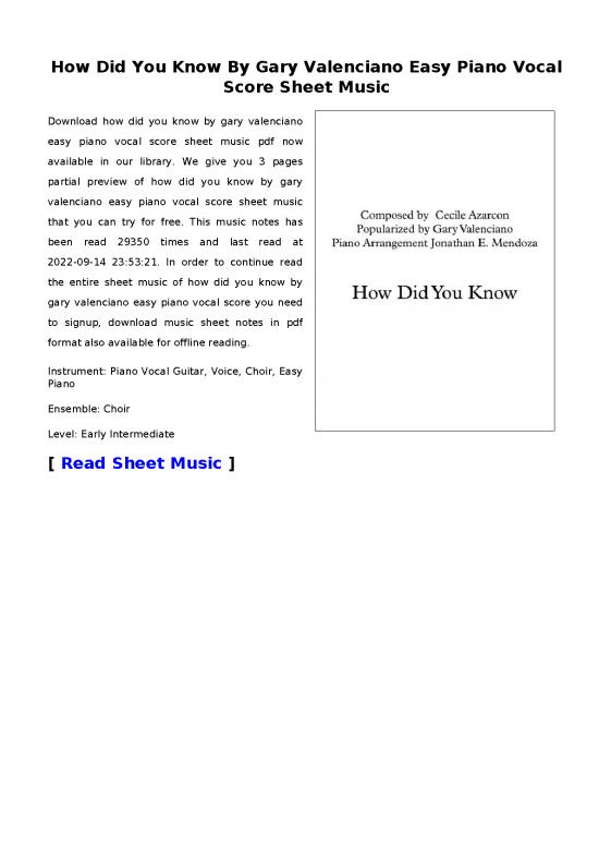 picture Piano Pdf 91258 | How Did You Know By Gary Valenciano Easy Piano Vocal Score