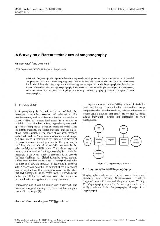 picture Steganography Pdf 90155 | Matecconf Icaet2016 02003