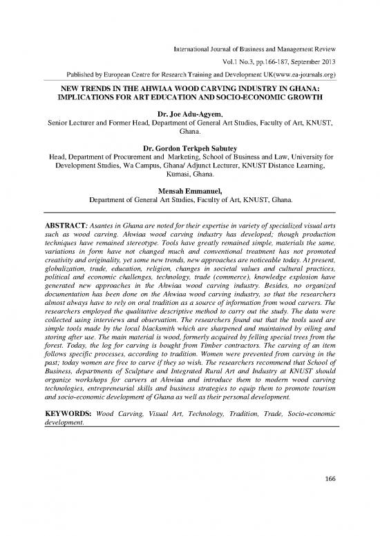 picture Journal Pdf 89631 | New Trends In The Ahwiaa Wood Carving Industry In Ghana Implications For Art Education And Socio Economic Gro