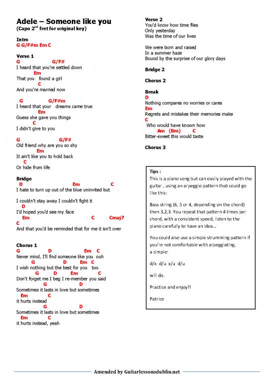 picture1_Adele Someone Like You In G No Bar Chords