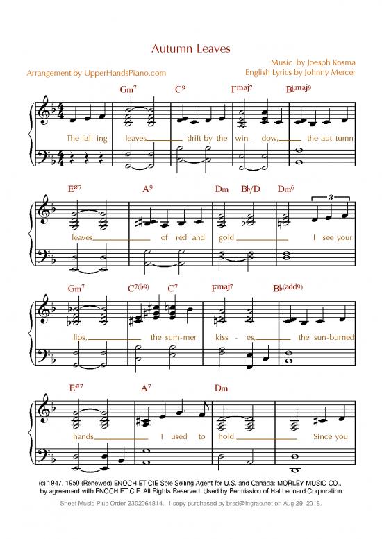 picture1_Music Therapy Pdf 94154 | Autumn Leaves Intermediate Piano
