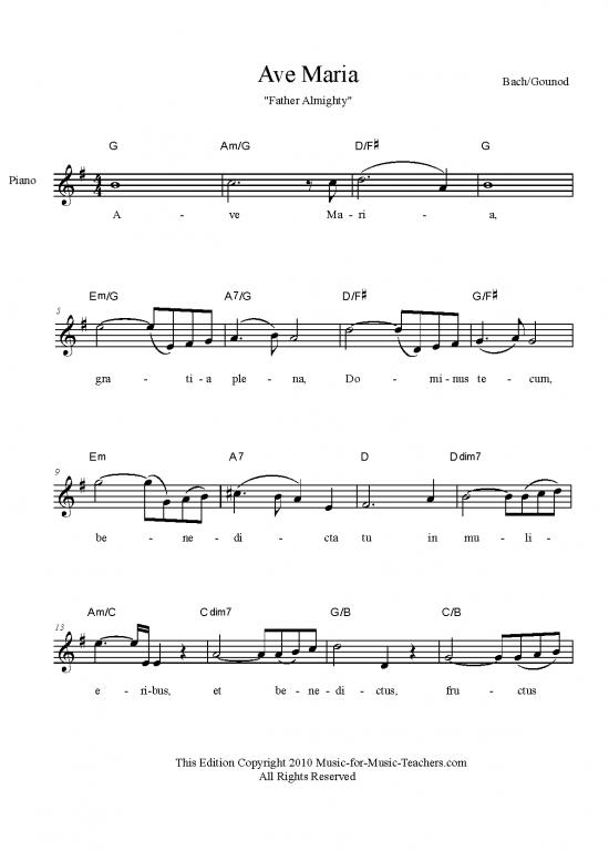 picture_Piano Pdf 94142 | Ave Maria Latin Lead Sheet G