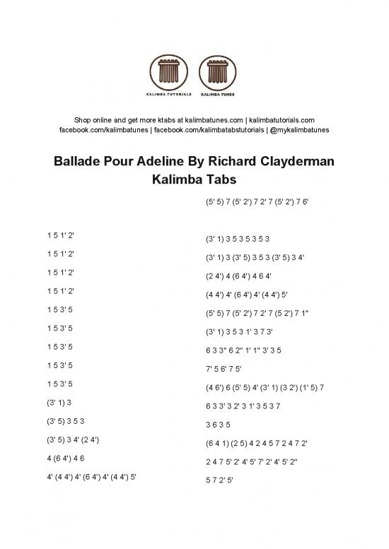 picture1_Ballade Pour Adeline Pdf 94037 | Ballade Pour Adeline By Richard Clayderman Kalimba Tabs