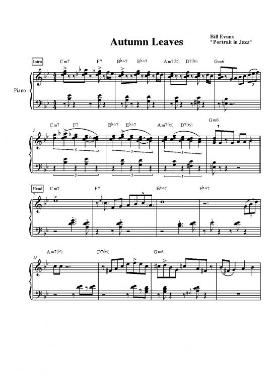 picture_Piano Pdf 94261 | Bill Evans Autumn Leaves