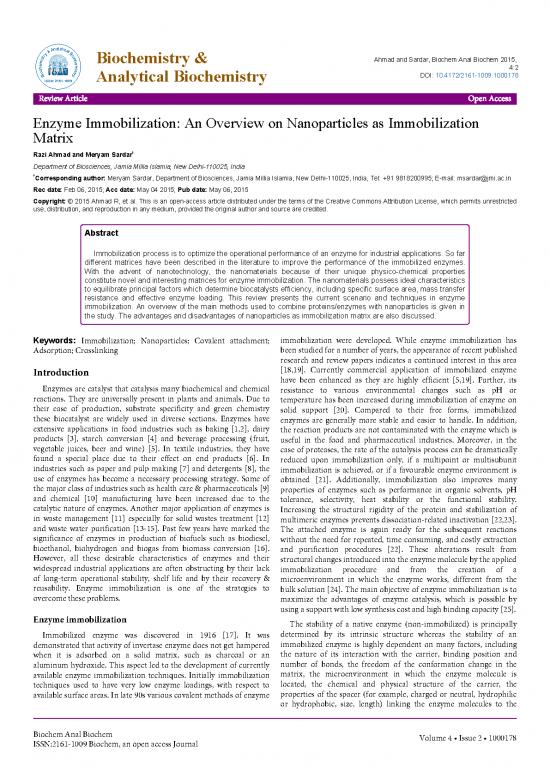 picture1_Example Of Article Review Pdf 92156 | Enzyme Immobilization An Overview On Nanoparticles As Immobilizationmatrix 2161 1009 1000178