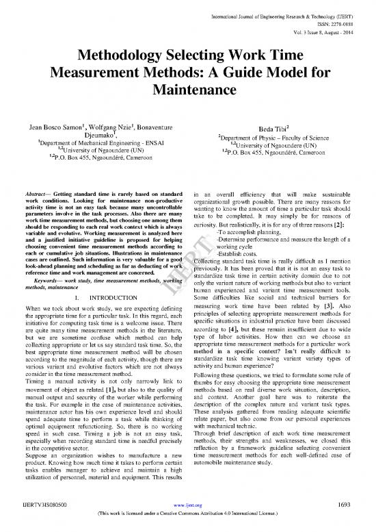 picture_Journal Pdf 92052 | Methodology Selecting Work Time Measurement Methods A Guide Model For Maintenance Ijertv3is080500