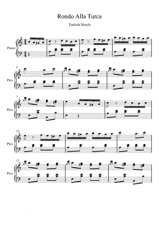 picture Piano Pdf 94286 | Rondo Alla Turca Turkish March Mozart Full Score