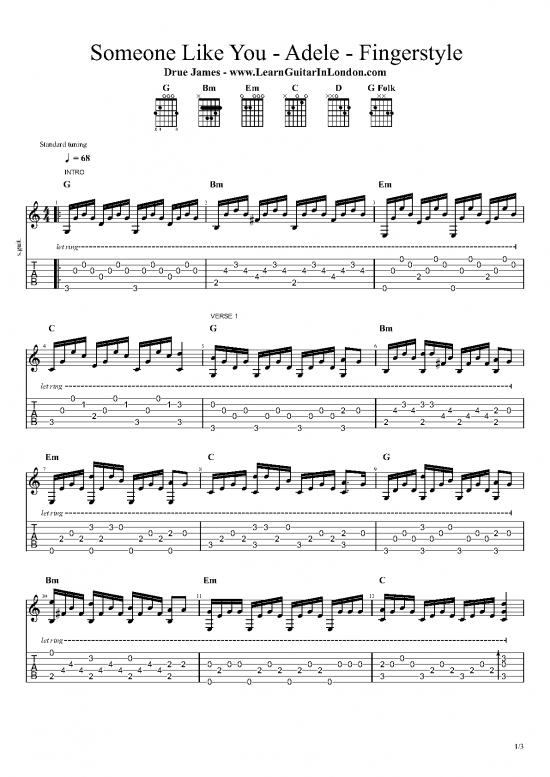 picture1_Someone Like You Fingerstyle Guitar Tab Drue James