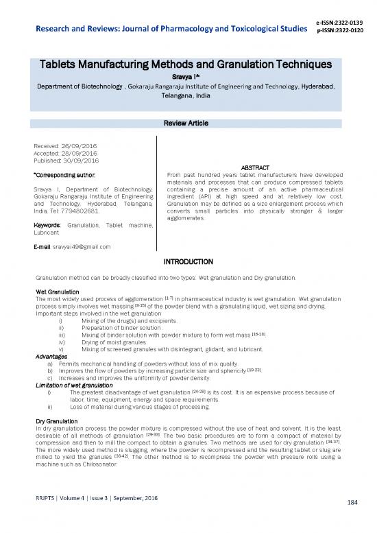 picture_Types Of Granulation Pdf 92419 | Tablets Manufacturing Methods And Granulation Techniques
