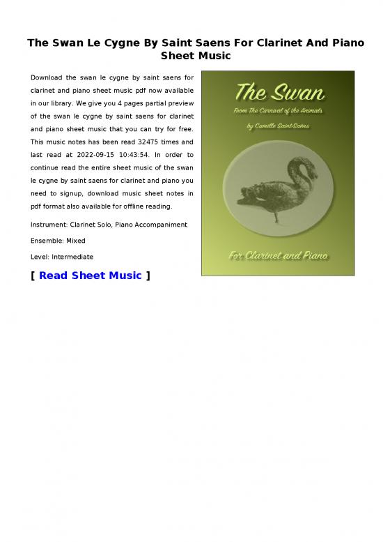 picture_Piano Pdf 93461 | The Swan Le Cygne By Saint Saens For Clarinet And Piano