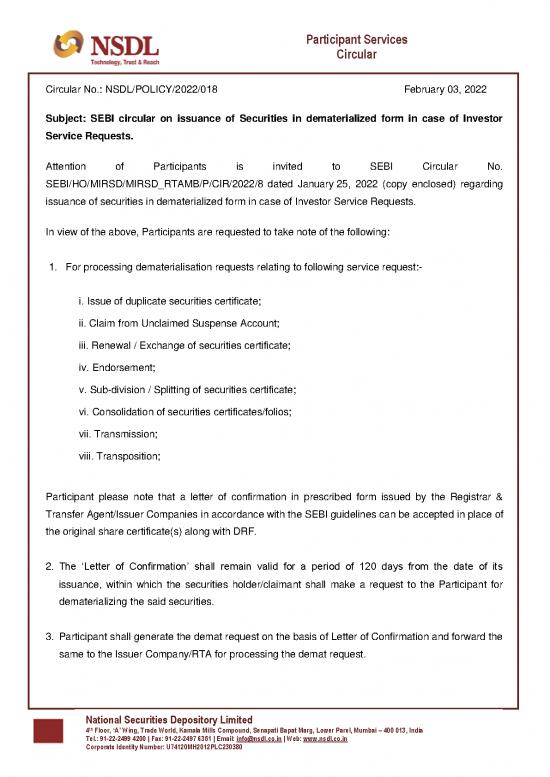 picture_Processing Pdf 94992 | 02 2022 018 Policy Sebi Circular On Issuance Of Securities In Dematerialized Form In Case Of Investor Service Requests