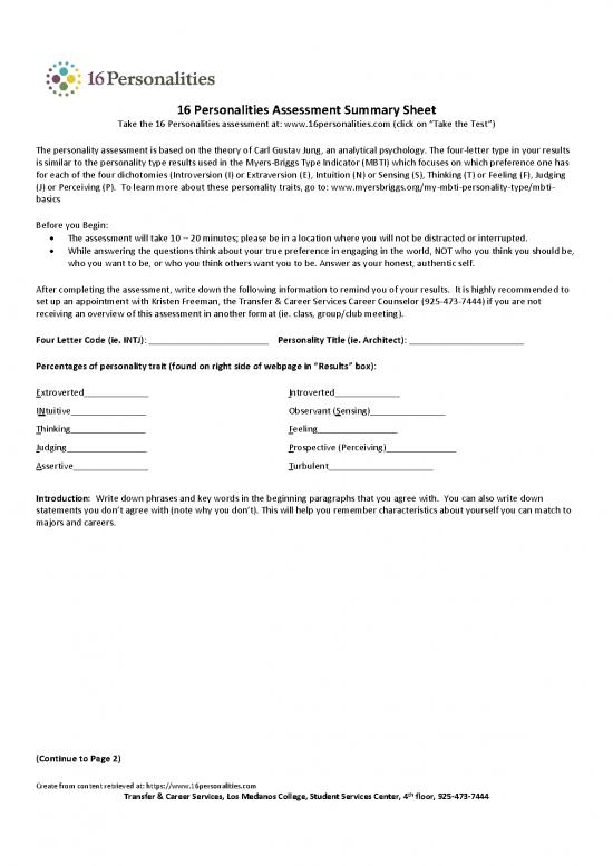 picture Personality Pdf 97115 | 16personalitiesassessmentsummarysheet