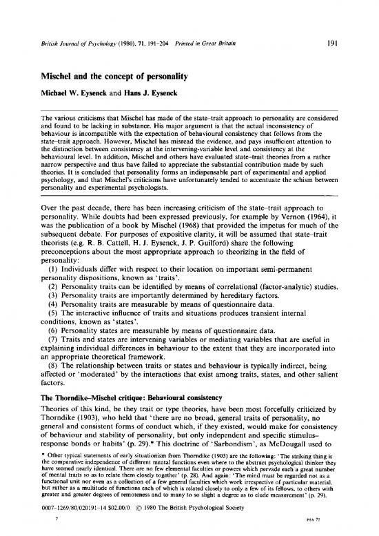 picture1_Personality Pdf 96269 | 1980 Eysenck Eysenck   Mischel And The Concept Of Personality British Journal