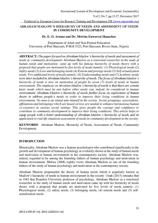 picture_Journal Pdf 96957 | Abraham Maslow&rsquo;s Hierarchy Of Needs And Assessment Of Needs In Community Development