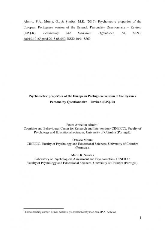 picture Personality Pdf 95925 | Artigo Do Autor, Almiro Et A Psychometric Properties Of The European Portuguese Version Of The Eysenck Personality Questionnaire &ndash; Revised (epq R)