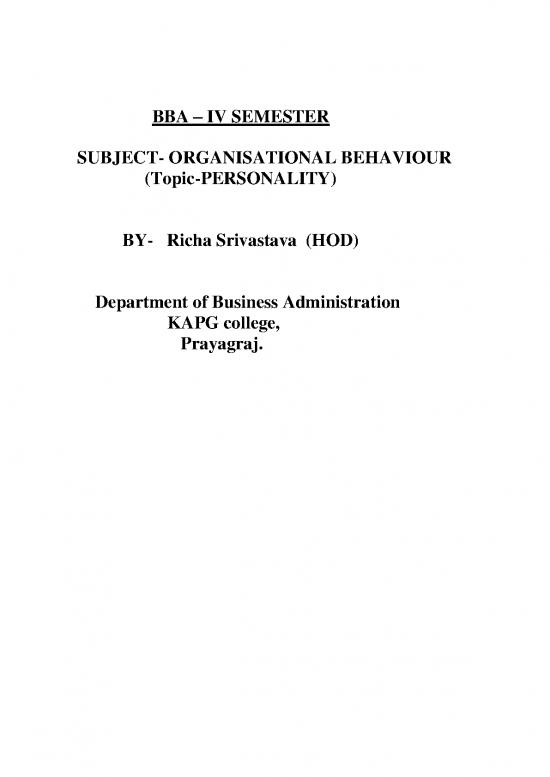 picture Personality Pdf 96324 | Bba Iv Sem Organisational Behaviour (personality)  By Richa Srivastava